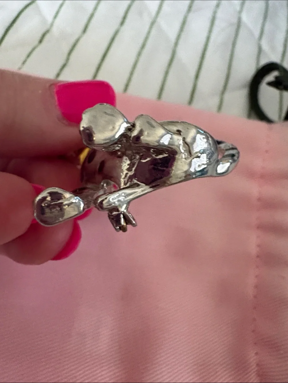 Silver Dalmatian Dog Brooch pin with Gold Collar